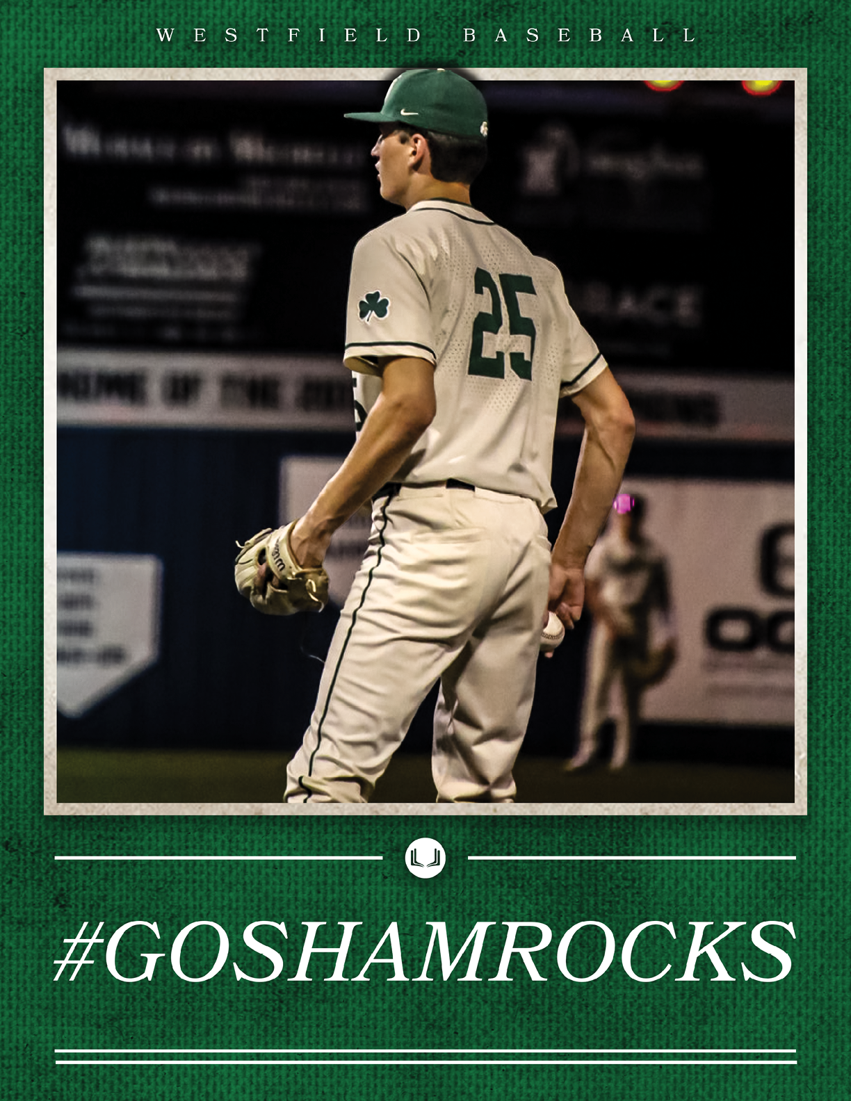 A baseball player wearing a green and white uniform stands on a field. AI generated content