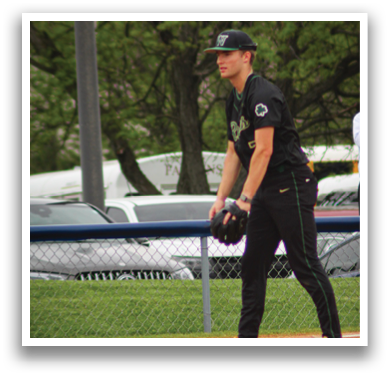 A baseball player in a black shirt and green pants is standing on the field. AI generated content