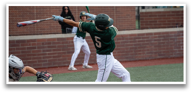 A baseball player in a green and white uniform is swinging a bat at a ball. AI generated content