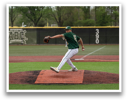 A baseball player in a green and white uniform is pitching a ball on a field. AI generated content