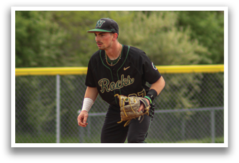 A baseball player in a black jersey and green hat is standing on the field, holding a baseball glove. AI generated content