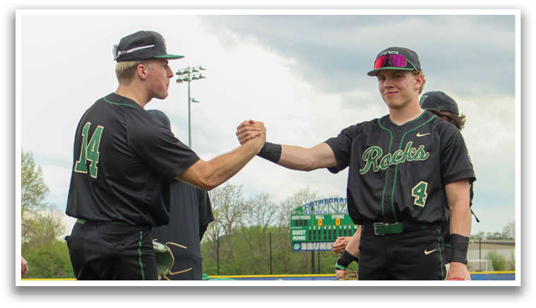 Two baseball players shake hands on the field. AI generated content
