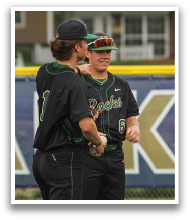 Baseball players wearing green and black uniforms standing on a field. AI generated content