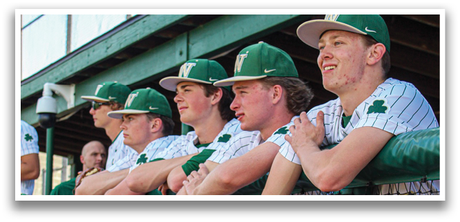 Baseball players wearing green and white uniforms are sitting on a bench. AI generated content