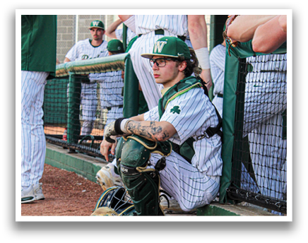 A baseball player sits on the ground wearing a catcher's mitt. AI generated content