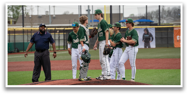A group of young men wearing baseball uniforms are standing on a baseball field. AI generated content