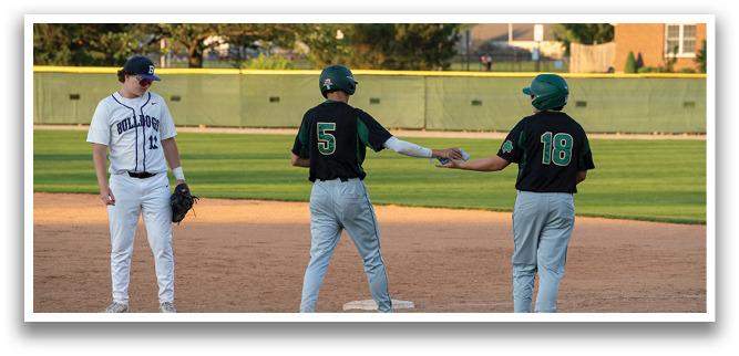 Three baseball players are on the field, two of them shaking hands and one holding a bat. AI generated content