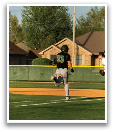 A baseball player is running towards first base while another player is holding a baseball glove, ready to catch the ball. AI generated content