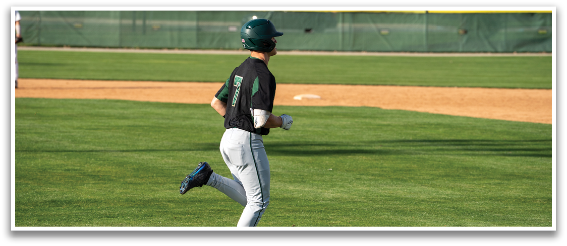 A baseball player running on the field wearing a black shirt and green hat. AI generated content
