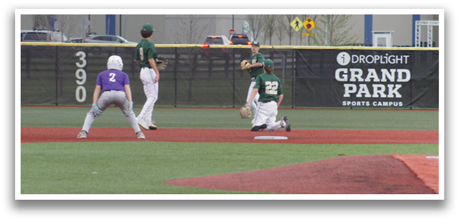 Baseball players on a field, one of them wearing a purple jersey. AI generated content