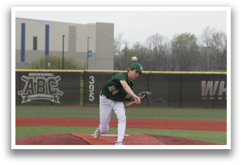 A baseball player in a green shirt and white pants is pitching a ball on a field. AI generated content