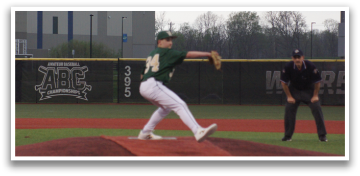 A baseball player in a green and white uniform is pitching a ball on a field. AI generated content