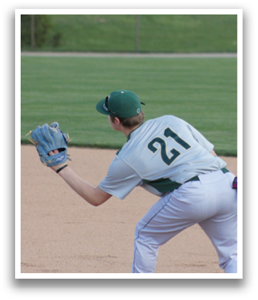 A baseball player is wearing a green and white uniform and is in the process of catching a ball. AI generated content