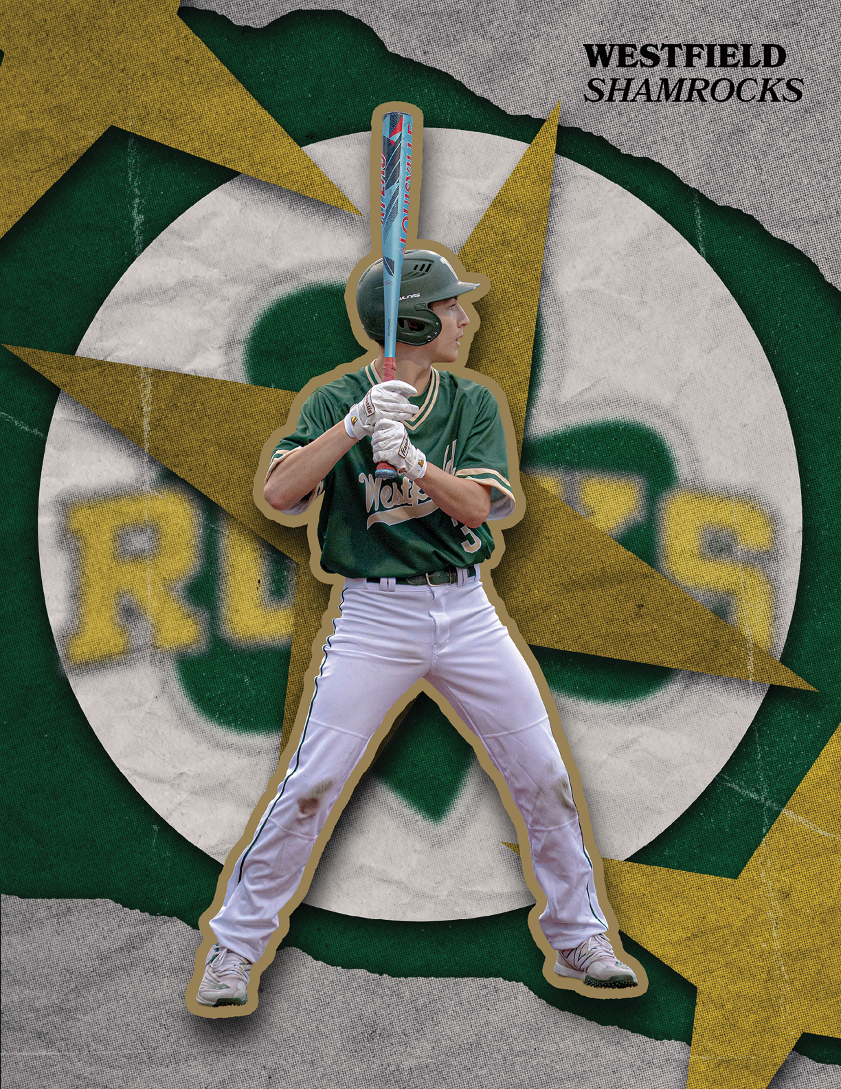 A baseball player in a green and white uniform holding a bat. AI generated content