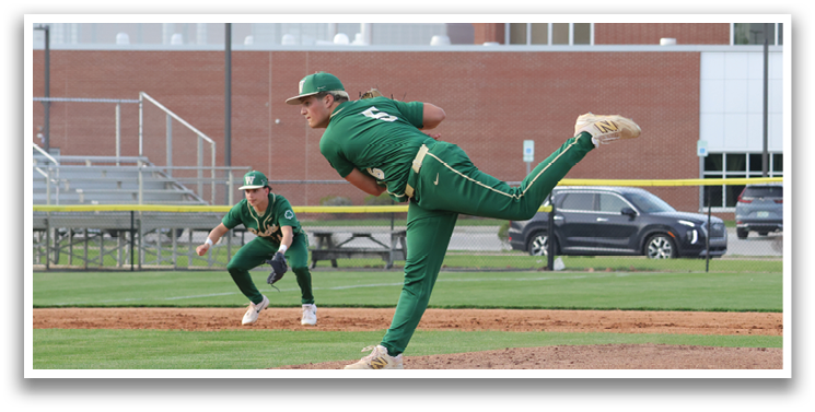 A baseball player in a green uniform is pitching a ball on a field. AI generated content