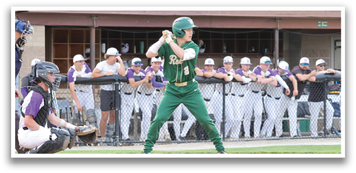 A baseball player is at bat, holding a bat and preparing to swing. The player is wearing a green and white uniform. There are several other players on the field, some of them holding baseball gloves. The scene takes place in a baseball field, with a crowd of spectators watching the game. AI generated content