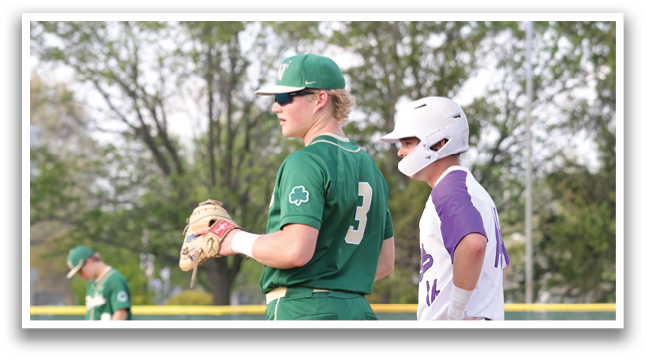 A baseball player wearing a green and white uniform is holding a mitt. AI generated content