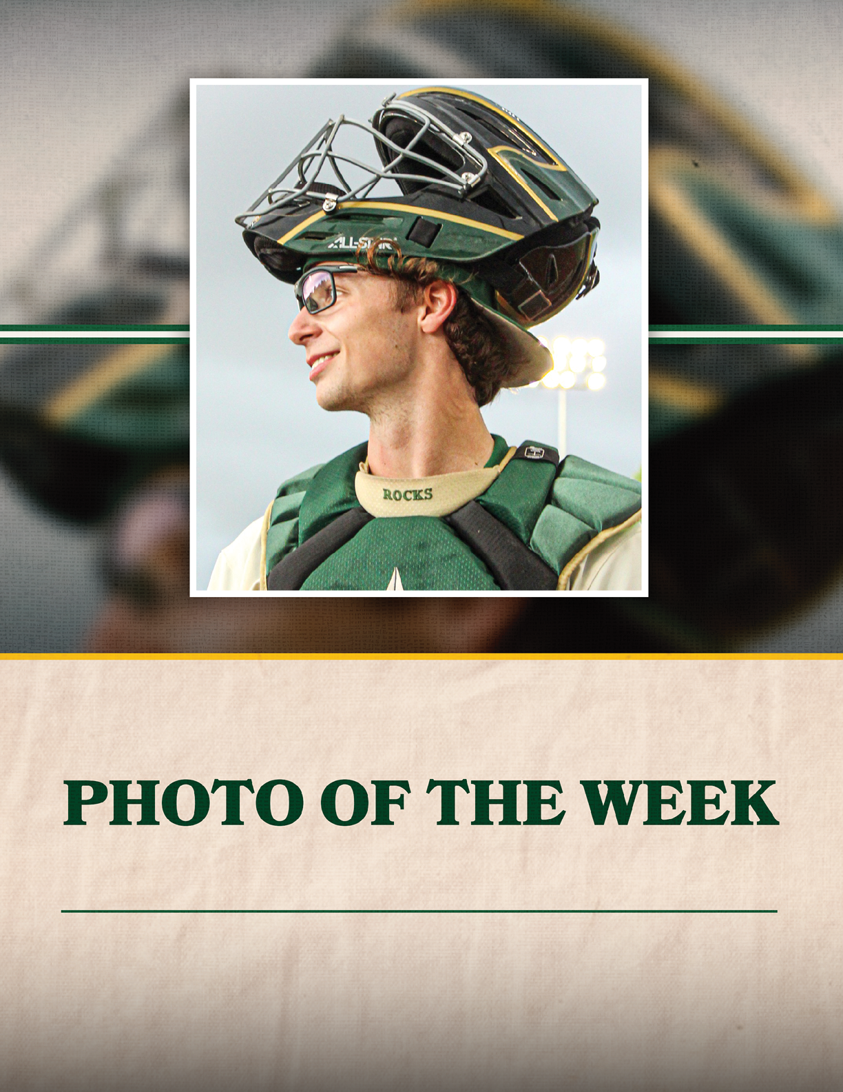 A baseball player wearing a green and yellow helmet. AI generated content