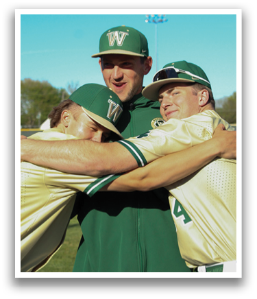 Three baseball players hugging each other. AI generated content