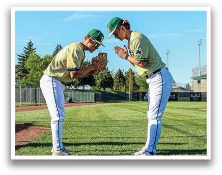 Two baseball players are standing on a field, facing each other. AI generated content