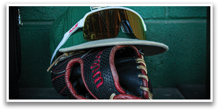 A baseball glove with a green hat on top of it. AI generated content