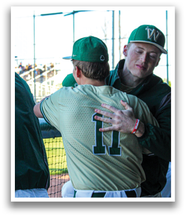 Two baseball players hugging each other. AI generated content