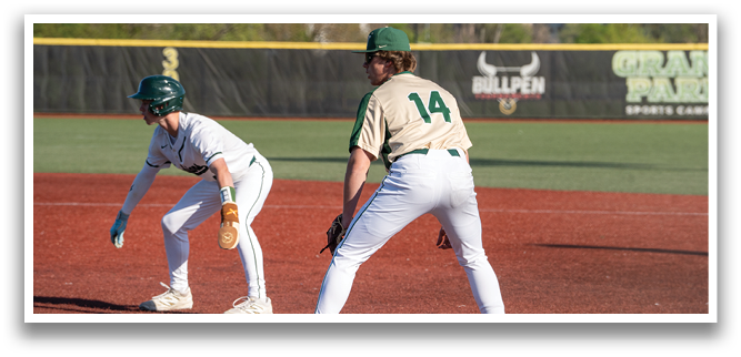 Two baseball players on a field, one wearing a green shirt and the other wearing a white shirt. AI generated content