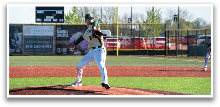 A baseball player in a green and white uniform is pitching a ball on a baseball field. AI generated content