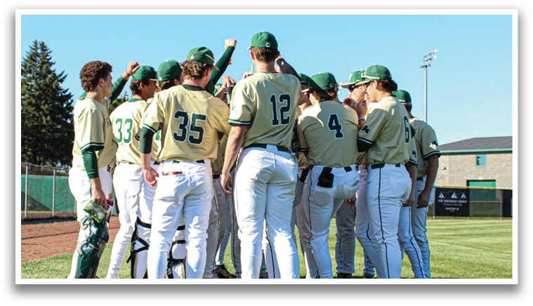 Baseball players huddled together on the field. AI generated content