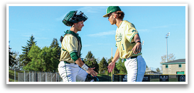 Two baseball players are standing on the field, shaking hands and congratulating each other. AI generated content