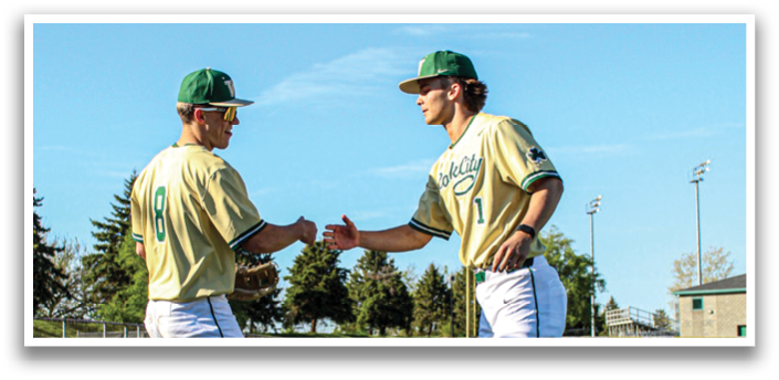Two baseball players shake hands on the field. AI generated content