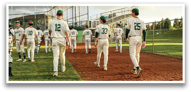 Baseball players walking on the field. AI generated content