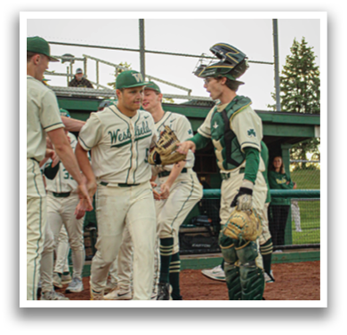 Baseball players on a field, one wearing a catcher's mitt. AI generated content
