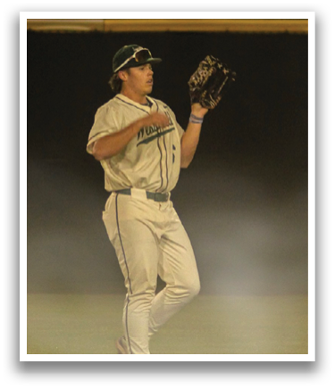 A baseball player wearing a white uniform and a green hat is holding a baseball glove. AI generated content