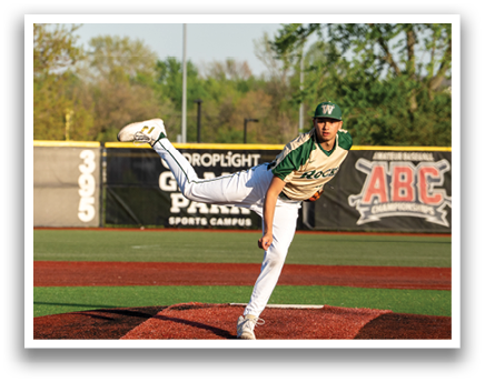 A baseball pitcher in a green and white uniform is in the process of throwing a pitch. AI generated content