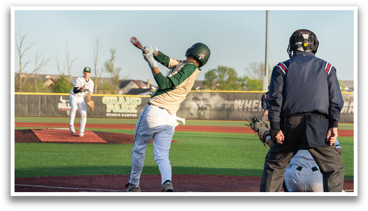 A baseball player is swinging a bat at a ball. AI generated content