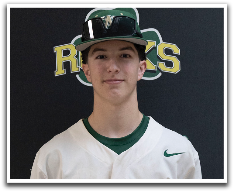 A young man wearing a baseball uniform and a hat with the word Rocks on it. AI generated content