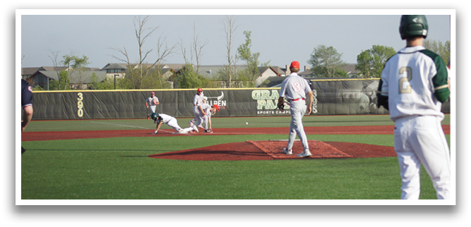 A baseball game is in progress with a player sliding into home plate. AI generated content