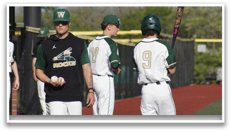 A group of baseball players standing on a field, one holding a bat, another holding a baseball. AI generated content