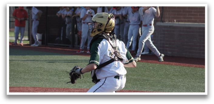 A baseball catcher is squatting behind home plate, wearing a baseball glove and ready to catch the ball. AI generated content