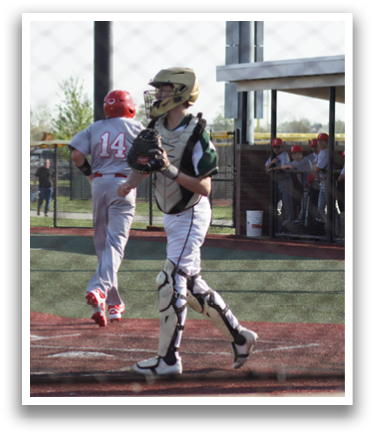 Baseball players on the field, one wearing a red helmet. AI generated content