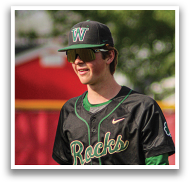 A baseball player wearing a black jersey with the word Rocks on it. AI generated content
