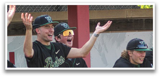 A group of people are sitting on a bench, watching a baseball game. They are all wearing black shirts and are excited about the game. One man is holding his arms out wide, expressing his enthusiasm. AI generated content
