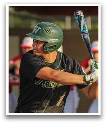 A baseball player in a green and black uniform is holding a bat, preparing to swing at a pitch. AI generated content