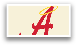 A red and white logo with an angel on top. AI generated content