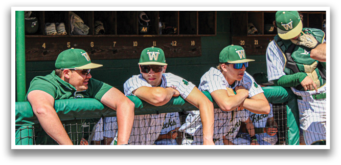 Baseball players wearing green and white uniforms are sitting on a bench. AI generated content