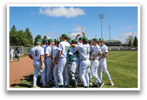 Baseball players huddled together on a field. AI generated content