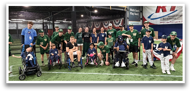 A group of people, including children and adults, pose for a picture on a baseball field. AI generated content