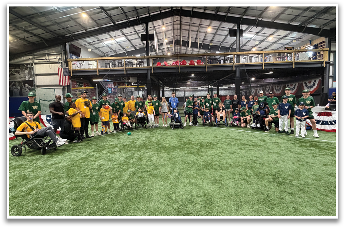 A group of people are standing on a field, some of them wearing baseball uniforms. AI generated content