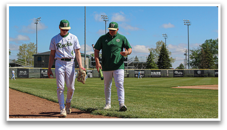 Two baseball players walking on a field. AI generated content